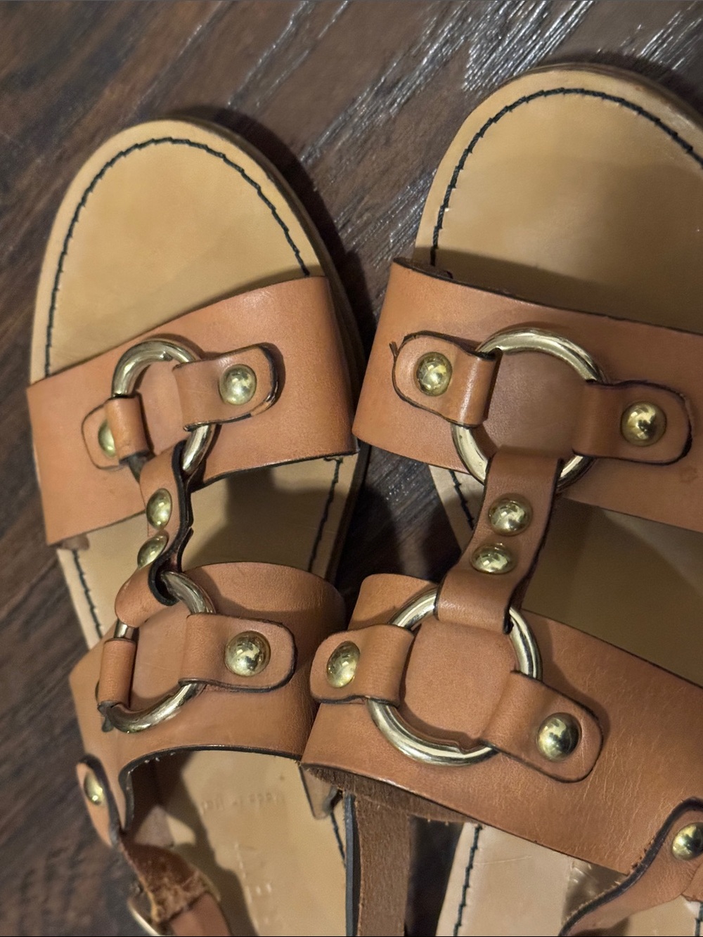 J. Crew Tan Leather Ring-Detail Slingback Sandals - Picture 3 of 6